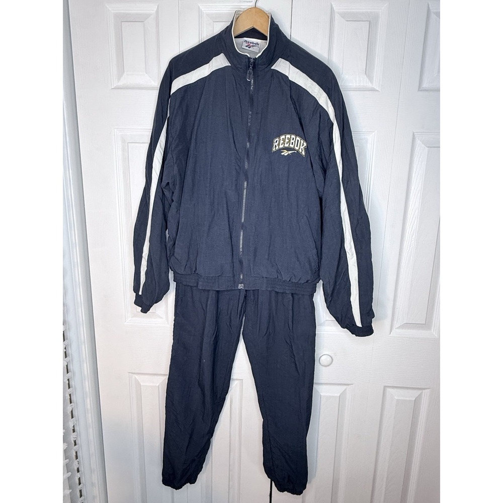 Vintage Reebok 90s Navy Tracksuit Set Men's M Nylon Windbreaker Jacket & Pants